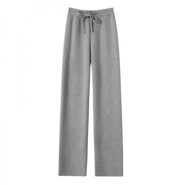 Cashmere knitted wide leg trousers for women in autumn and winter, white thickened, high waist, straight tube, loose, draping wool trousers 