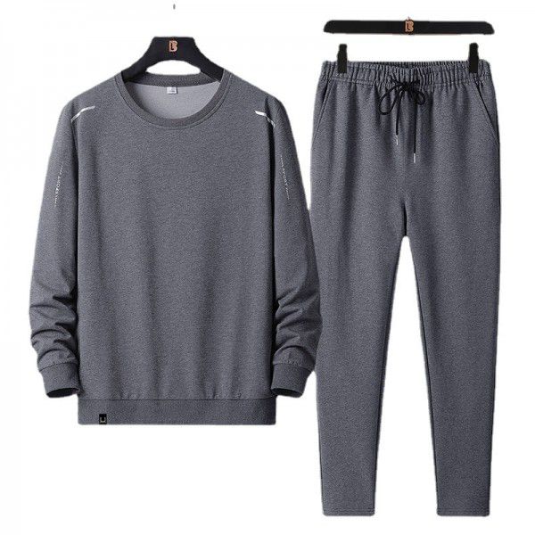 Spring and Autumn Sports and Leisure Set for Men, Middle aged and Elderly Dad's Long sleeved Pants Sweater Large Men's Two Piece Set