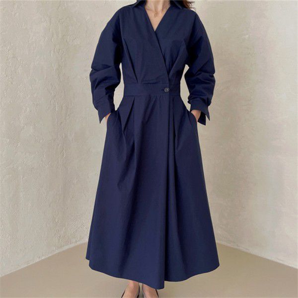 Loose oversized dress with elastic high waistline and slimming pullover bottom shirt casual student knee length skirt trend