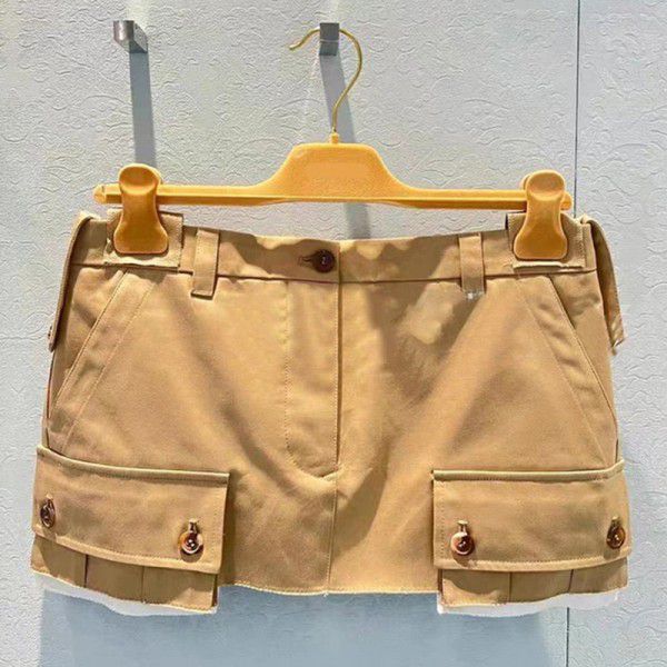 Cool Girls' Fashionable Patchwork Pocket Half Skirt French Spring/Summer New Versatile Mini Short Skirt Straight Tube Skirt Trend 
