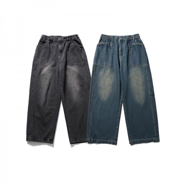 Autumn New Jeans Loose Trendy Brand Long Pants Washed Old Design Feeling Straight leg Pants
