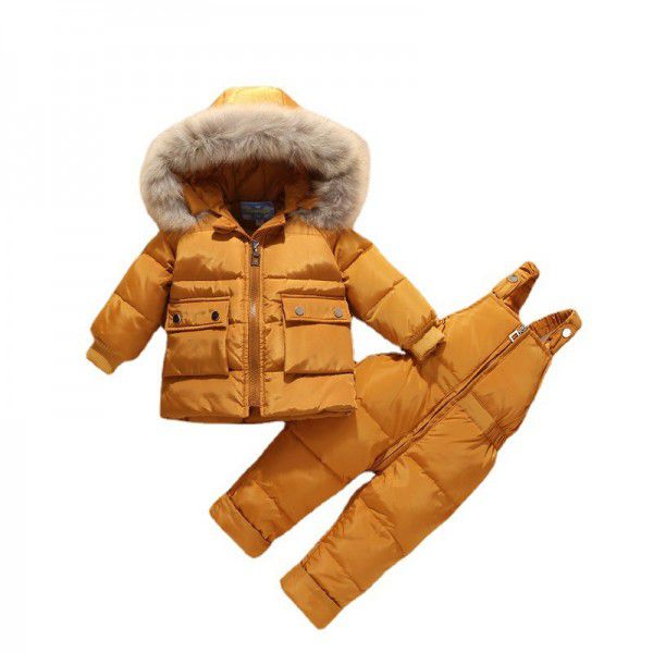 Baby down jacket girl set two-piece set for boys aged 1-3, winter clothing for infants and young children, new thickened jacket for children