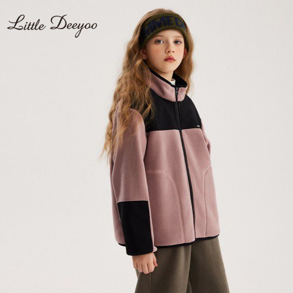 Girl's Autumn/Winter Ollie Fleece Coat for Middle and Big Children's Warmth, Sports and Leisure Loose Cardigan, Sweater