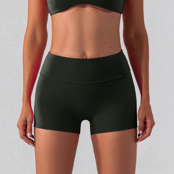 High waisted fitness shorts with no awkward lines, double-sided brushed yoga pants, women's hip lifting tight sports shorts