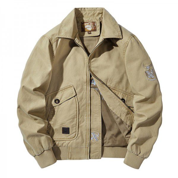 Water washed pilot jacket, men's spring and autumn oversized trendy brand loose vintage air force workwear jacket 