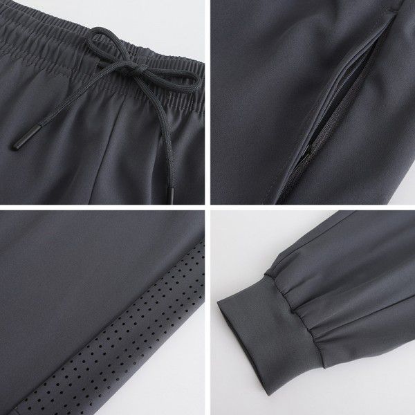 Spring/Summer Men's Quick Drying Sports Pants for Outdoor Running, Fitness, Thin Breathable Perforated Elastic Leggings