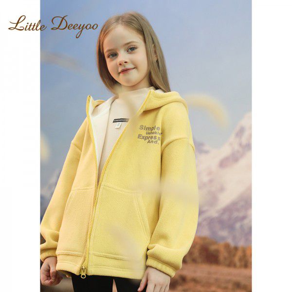 Girls autumn and winter Olympic fleece jacket style, medium to large children's plush and thick hoodie, children's top