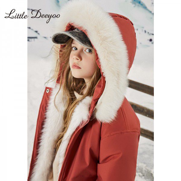 Girl's autumn and winter wash free school overcomes winter children's middle-aged and middle-aged children's western-style fox fur collar down jacket 