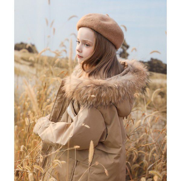 Girl's Workwear Overcoming Winter New Children's Mid length Western Style Coat, Mid size Children's Thickened Down jacket 