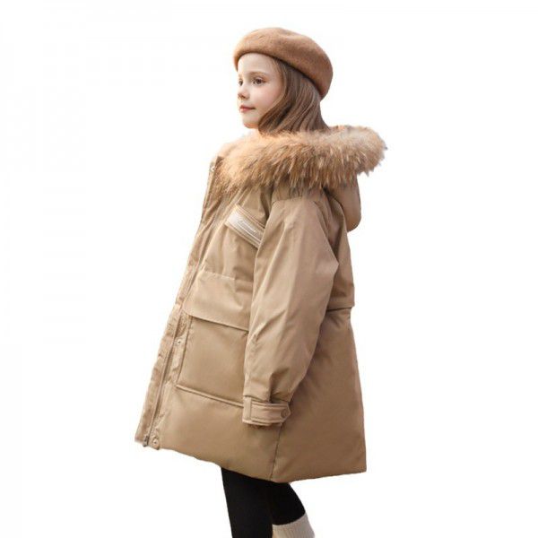 Girl's Workwear Overcoming Winter New Children's Mid length Western Style Coat, Mid size Children's Thickened Down jacket 