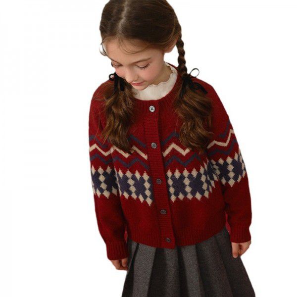 Girl's Winter Christmas Red Sweater New Children's Fashionable Big Boys Knitted Cardigan New Year's Clothing 
