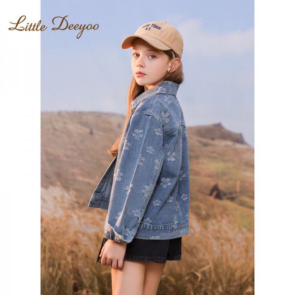 Girl's embroidered denim jacket, spring and autumn new children's middle-aged and young children's western-style jacket top 