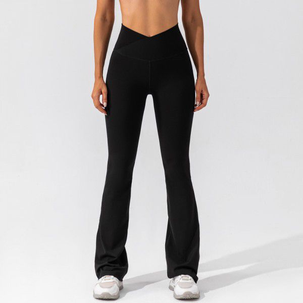 Naked and tight fitting dance wide leg pants with raised buttocks and high waist, casual flared pants, fitness sports yoga pants