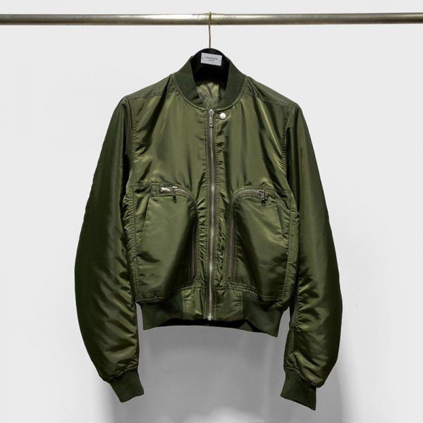 Green zippered large pocket men's flying jacket baseball jacket cotton jacket 