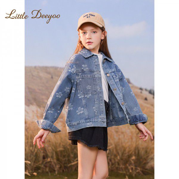 Girl's embroidered denim jacket, spring and autumn new children's middle-aged and young children's western-style jacket top 